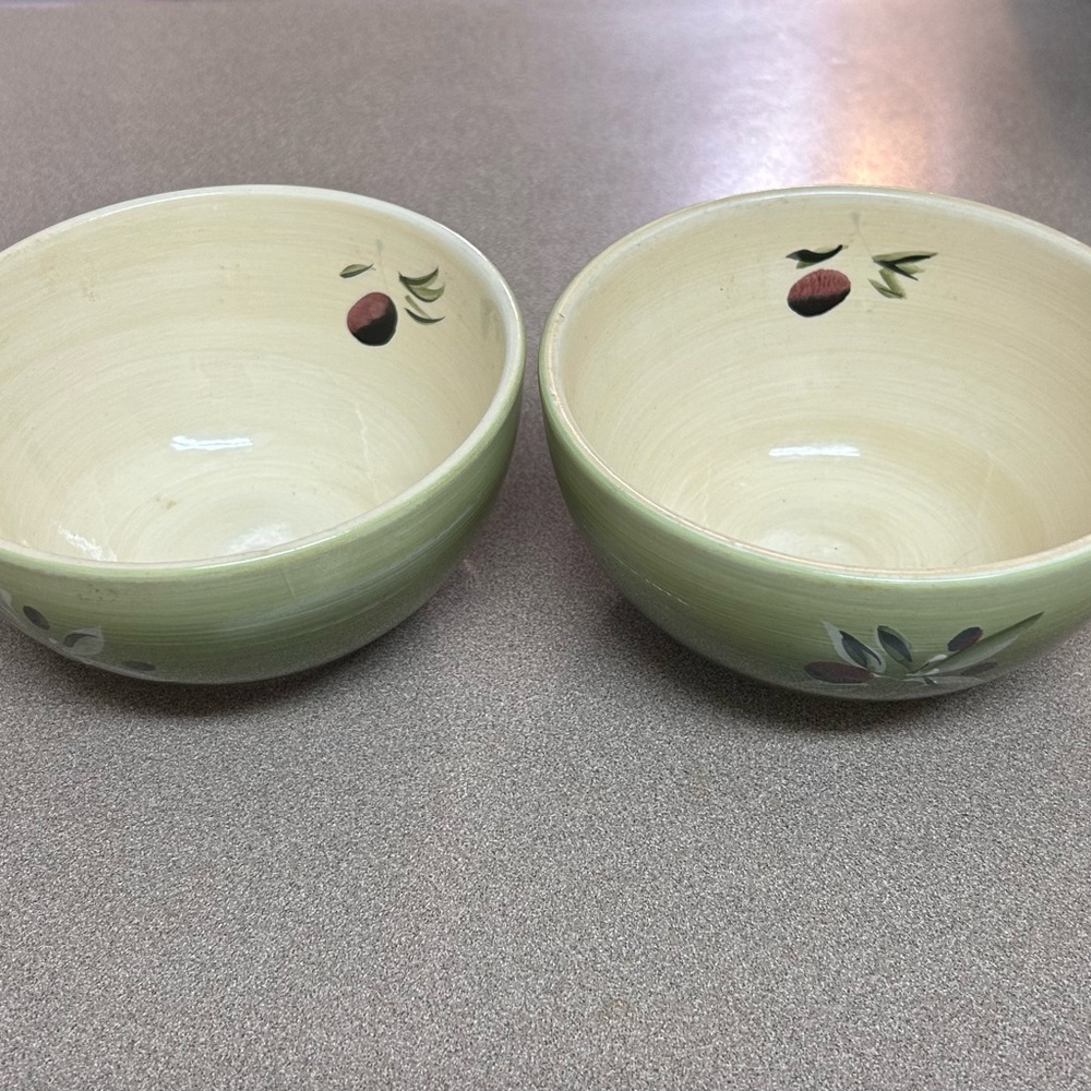 Set of Two Olive Design Bowls for soup or cereal